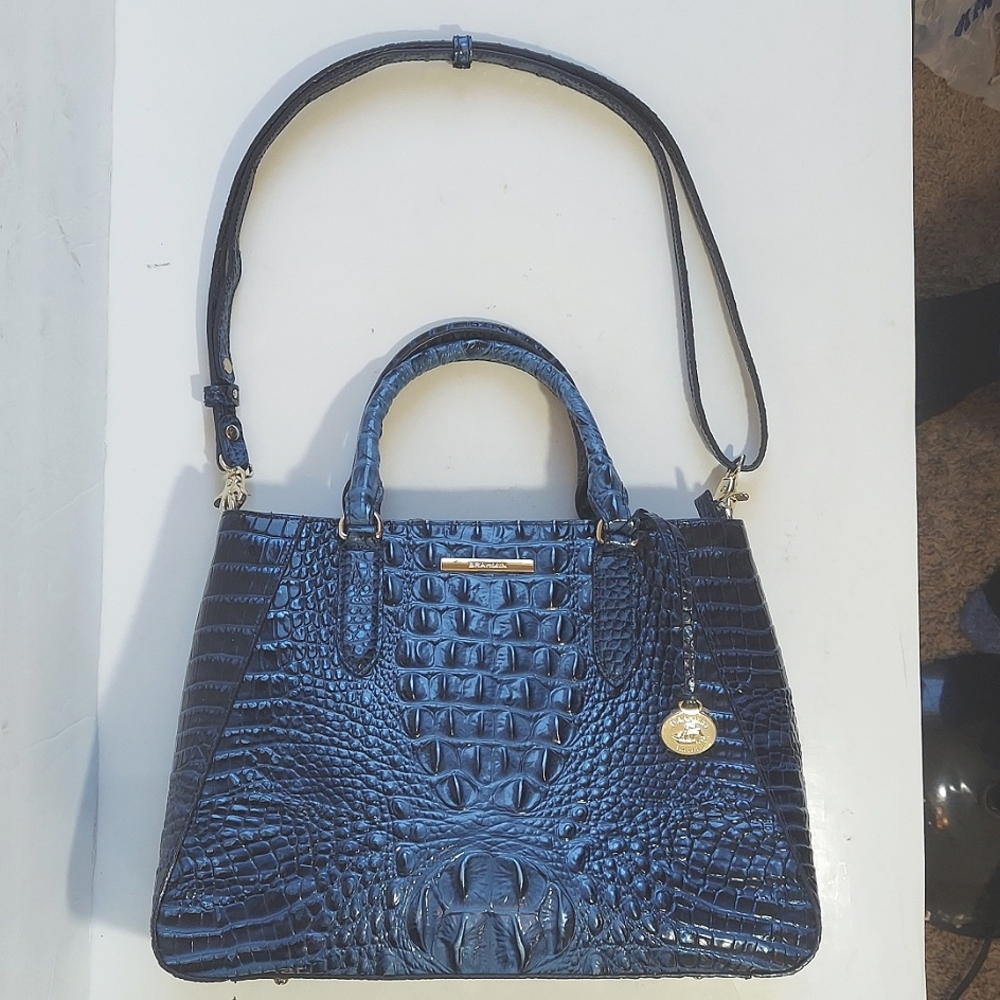 Brahmin Blue Faux Croc Pattern Shoulder Bag With Removable Strap Like New